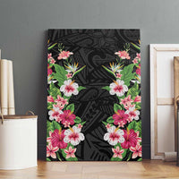 Hawaii Tropical Flowers Canvas Wall Art Black Polynesian Tattoo Art