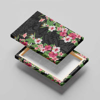 Hawaii Tropical Flowers Canvas Wall Art Black Polynesian Tattoo Art