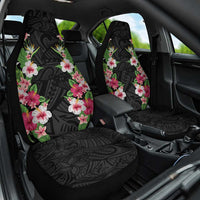 Hawaii Tropical Flowers Car Seat Cover Black Polynesian Tattoo Art