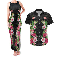 Hawaii Tropical Flowers Couples Matching Tank Maxi Dress and Hawaiian Shirt Black Polynesian Tattoo Art LT05 Black - Polynesian Pride
