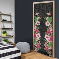 Hawaii Tropical Flowers Door Cover Black Polynesian Tattoo Art
