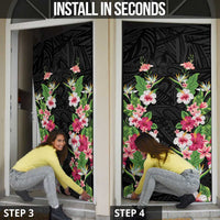 Hawaii Tropical Flowers Door Cover Black Polynesian Tattoo Art