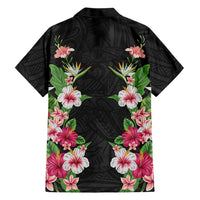 Hawaii Tropical Flowers Family Matching Puletasi and Hawaiian Shirt Black Polynesian Tattoo Art LT05 - Polynesian Pride