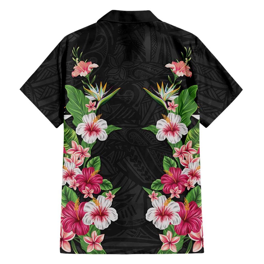 Hawaii Tropical Flowers Family Matching Summer Maxi Dress and Hawaiian Shirt Black Polynesian Tattoo Art LT05 - Polynesian Pride