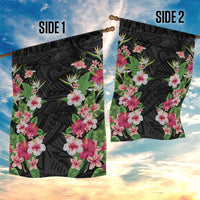 Hawaii Tropical Flowers Garden Flag Black Polynesian Tattoo Art