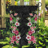 Hawaii Tropical Flowers Garden Flag Black Polynesian Tattoo Art