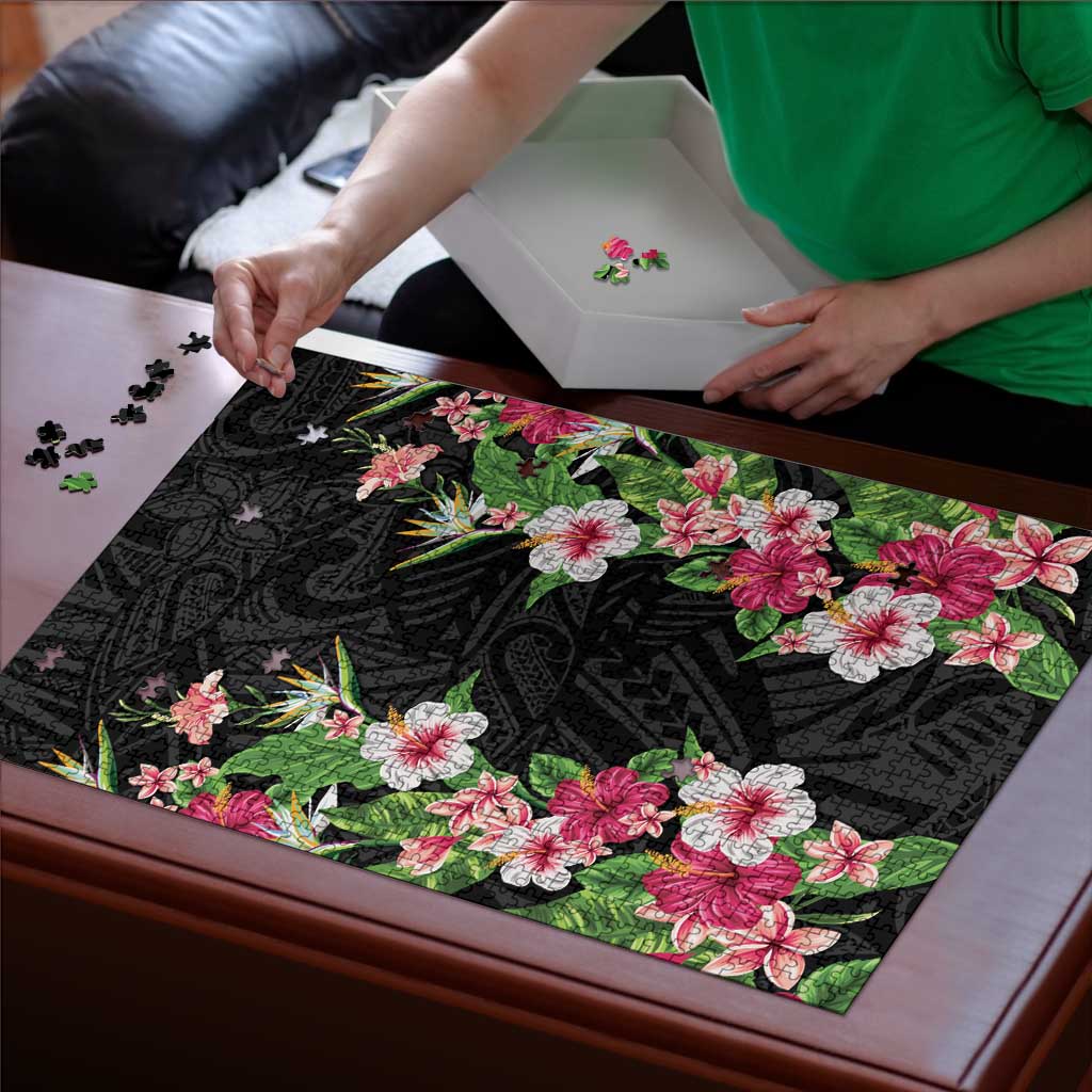 Hawaii Tropical Flowers Puzzle Black Polynesian Tattoo Art