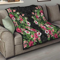 Hawaii Tropical Flowers Quilt Black Polynesian Tattoo Art