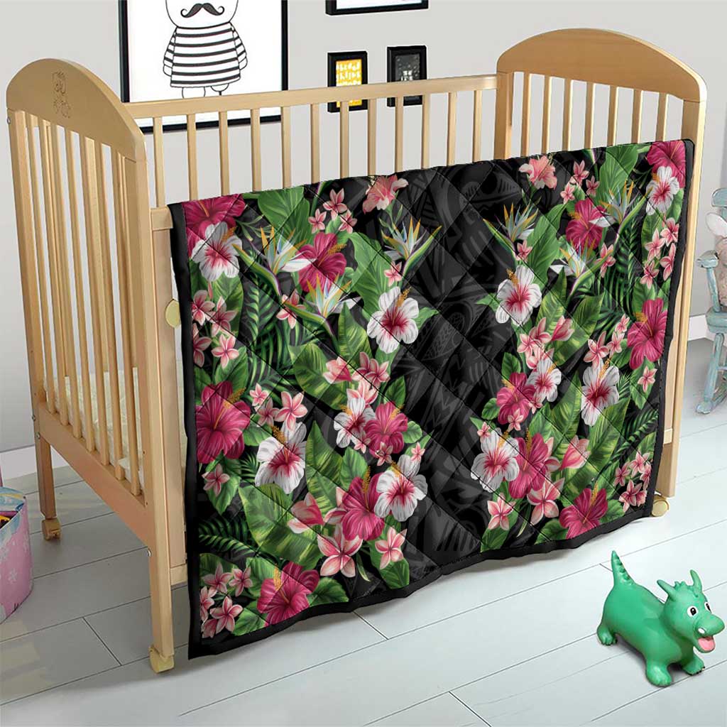 Hawaii Tropical Flowers Quilt Black Polynesian Tattoo Art