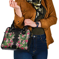 Hawaii Tropical Flowers Shoulder Handbag Black Polynesian Tattoo Art