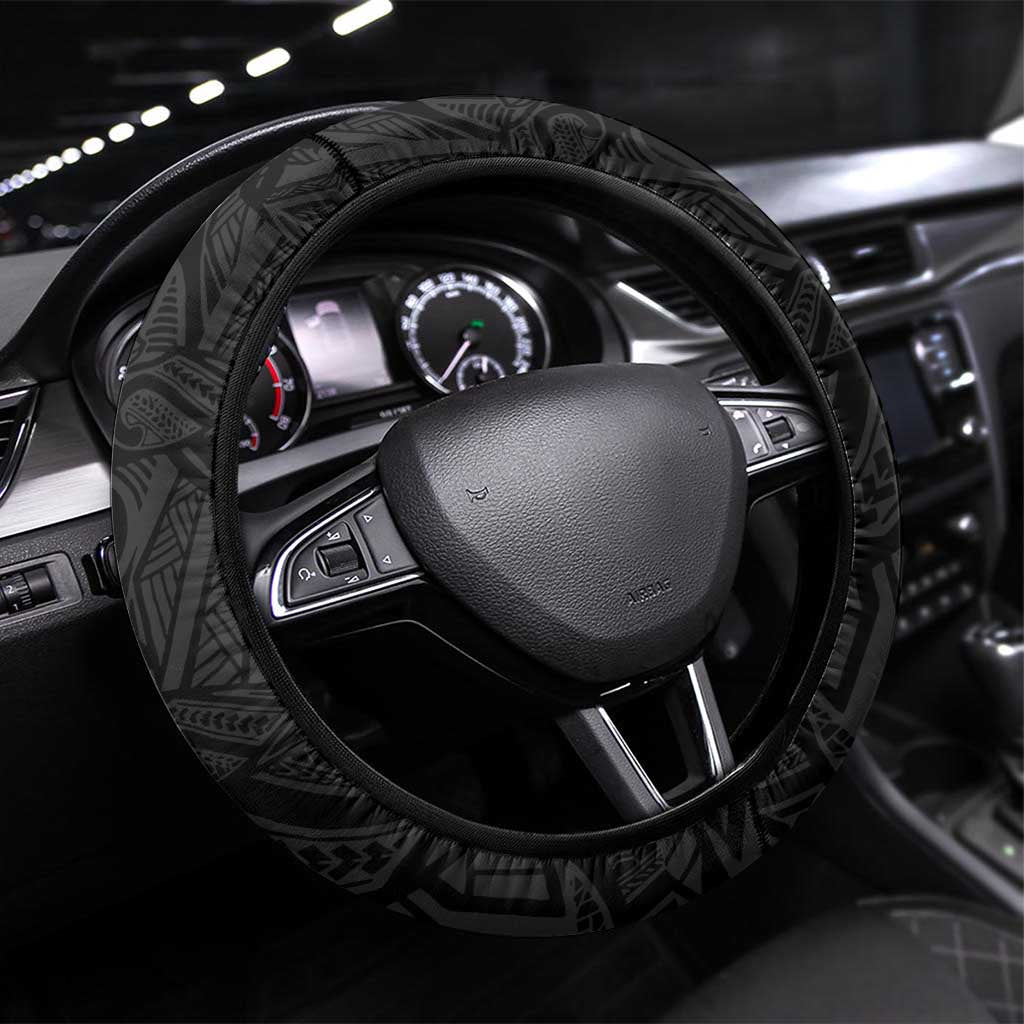 Hawaii Tropical Flowers Steering Wheel Cover Black Polynesian Tattoo Art