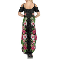 Hawaii Tropical Flowers Summer Maxi Dress Black Polynesian Tattoo Art