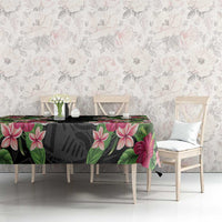 Hawaii Tropical Flowers Tablecloth Black Polynesian Tattoo Art