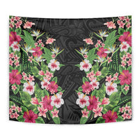 Hawaii Tropical Flowers Tapestry Black Polynesian Tattoo Art
