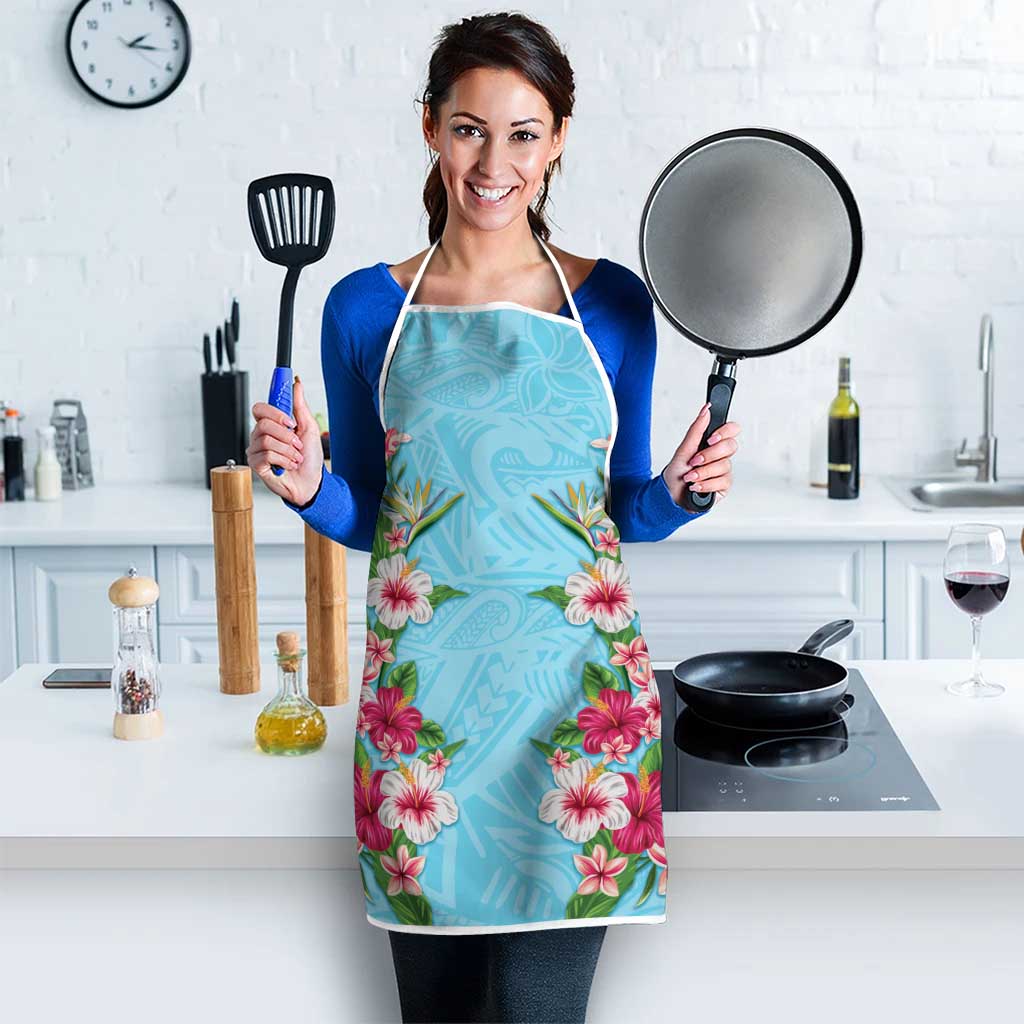 Hawaii Tropical Flowers Apron Sky Blue Polynesian Tattoo Art