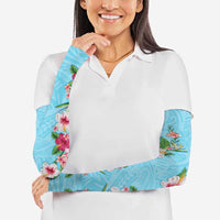 Hawaii Tropical Flowers Arm Sleeves Sky Blue Polynesian Tattoo Art