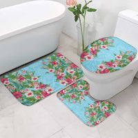 Hawaii Tropical Flowers Bathroom Set Sky Blue Polynesian Tattoo Art