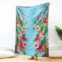 Hawaii Tropical Flowers Blanket Sky Blue Polynesian Tattoo Art