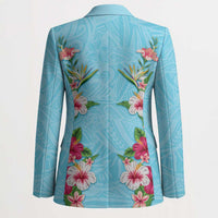 Hawaii Tropical Flowers Blazer Sky Blue Polynesian Tattoo Art