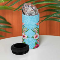 Hawaii Tropical Flowers 4 in 1 Can Cooler Tumbler Sky Blue Polynesian Tattoo Art