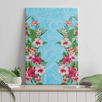 Hawaii Tropical Flowers Canvas Wall Art Sky Blue Polynesian Tattoo Art