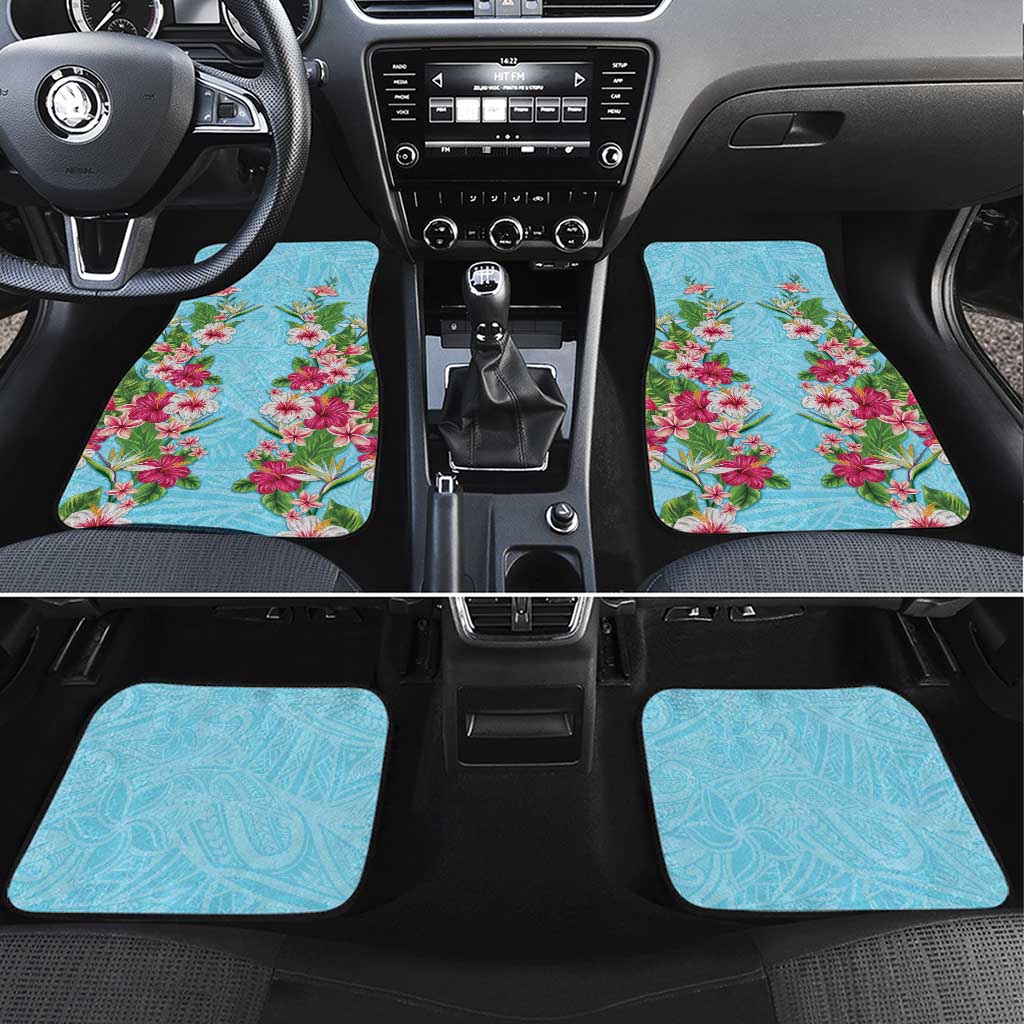 Hawaii Tropical Flowers Car Mats Sky Blue Polynesian Tattoo Art