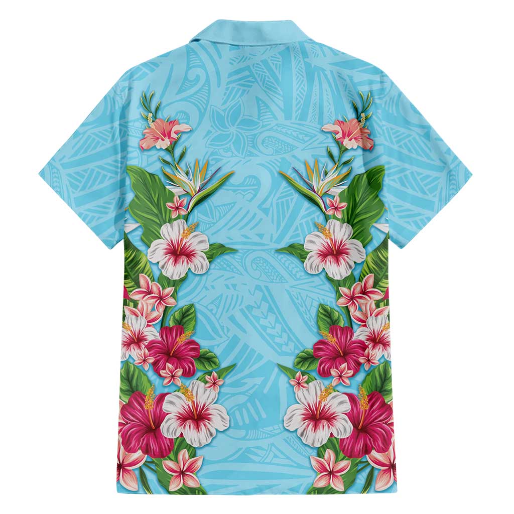Hawaii Tropical Flowers Family Matching Mermaid Dress and Hawaiian Shirt Sky Blue Polynesian Tattoo Art LT05 - Polynesian Pride