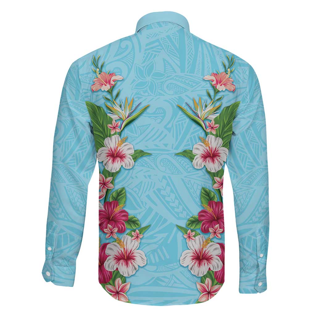 Hawaii Tropical Flowers Family Matching Mermaid Dress and Hawaiian Shirt Sky Blue Polynesian Tattoo Art LT05 - Polynesian Pride