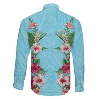 Hawaii Tropical Flowers Family Matching Mermaid Dress and Hawaiian Shirt Sky Blue Polynesian Tattoo Art LT05 - Polynesian Pride