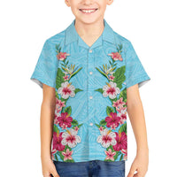 Hawaii Tropical Flowers Family Matching Summer Maxi Dress and Hawaiian Shirt Sky Blue Polynesian Tattoo Art LT05 Son's Shirt Blue - Polynesian Pride