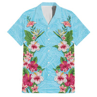 Hawaii Tropical Flowers Family Matching Tank Maxi Dress and Hawaiian Shirt Sky Blue Polynesian Tattoo Art LT05 Dad's Shirt - Short Sleeve Blue - Polynesian Pride