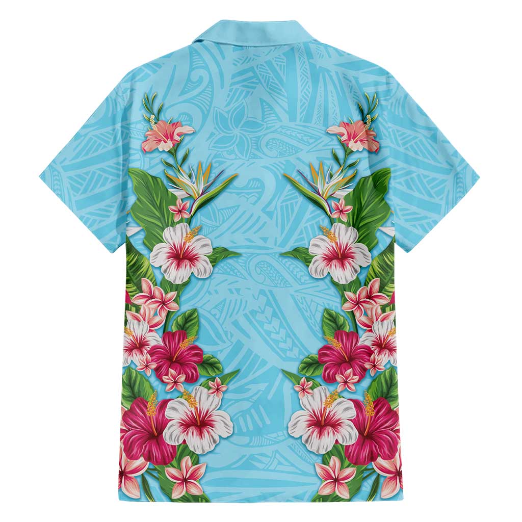 Hawaii Tropical Flowers Family Matching Tank Maxi Dress and Hawaiian Shirt Sky Blue Polynesian Tattoo Art LT05 - Polynesian Pride