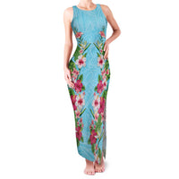 Hawaii Tropical Flowers Family Matching Tank Maxi Dress and Hawaiian Shirt Sky Blue Polynesian Tattoo Art LT05 Mom's Dress Blue - Polynesian Pride