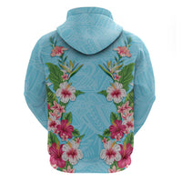 Hawaii Tropical Flowers Hoodie Sky Blue Polynesian Tattoo Art