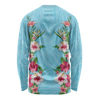 Hawaii Tropical Flowers Long Sleeve Shirt Sky Blue Polynesian Tattoo Art