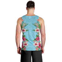 Hawaii Tropical Flowers Men Tank Top Sky Blue Polynesian Tattoo Art