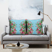 Hawaii Tropical Flowers Pillow Cover Sky Blue Polynesian Tattoo Art