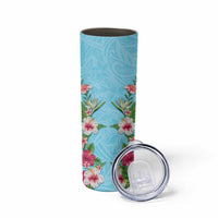 Hawaii Tropical Flowers Skinny Tumbler Sky Blue Polynesian Tattoo Art