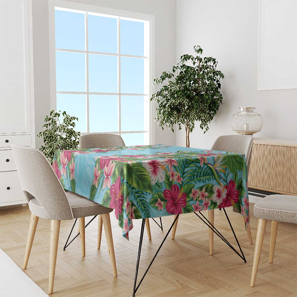 Hawaii Tropical Flowers Tablecloth Sky Blue Polynesian Tattoo Art