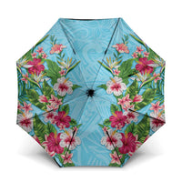 Hawaii Tropical Flowers Umbrella Sky Blue Polynesian Tattoo Art