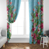 Hawaii Tropical Flowers Window Curtain Sky Blue Polynesian Tattoo Art