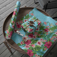 Hawaii Tropical Flowers Wrapping Paper Sky Blue Polynesian Tattoo Art