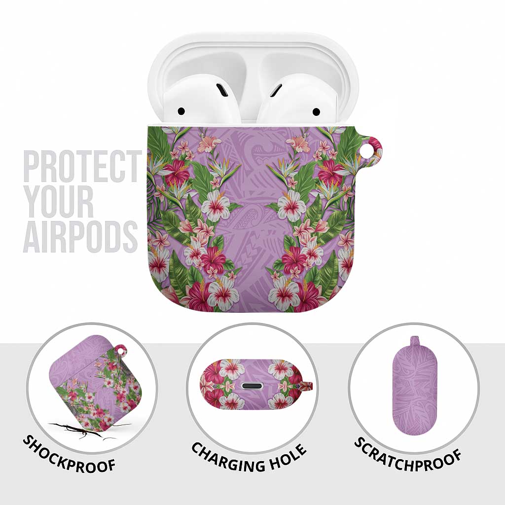Hawaii Tropical Flowers AirPods Case Lavender Polynesian Tattoo Art