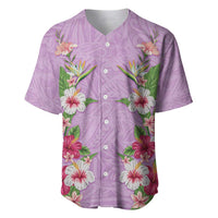 Hawaii Tropical Flowers Baseball Jersey Lavender Polynesian Tattoo Art