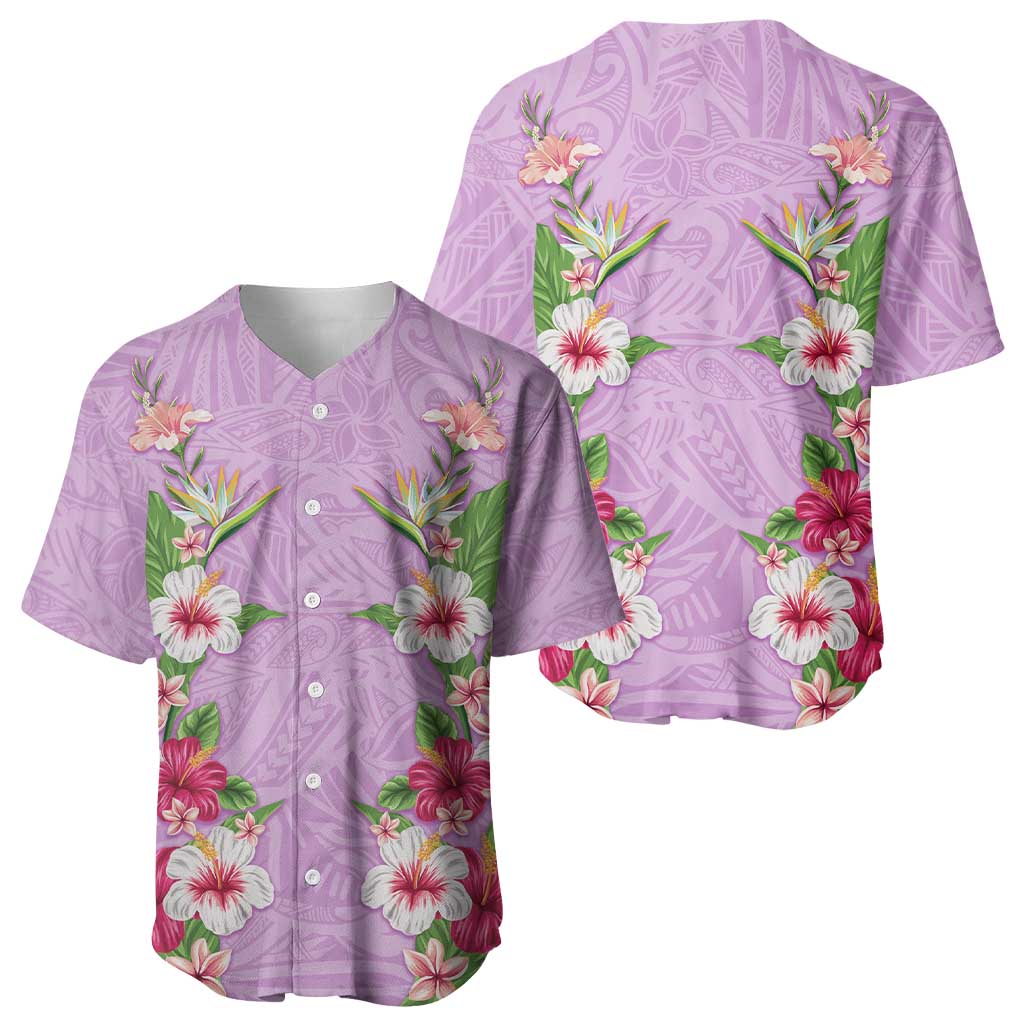 Hawaii Tropical Flowers Baseball Jersey Lavender Polynesian Tattoo Art