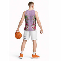 Hawaii Tropical Flowers Basketball Jersey Lavender Polynesian Tattoo Art