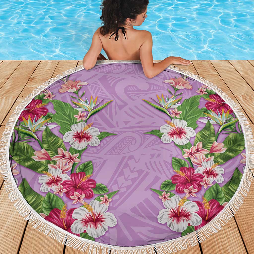 Hawaii Tropical Flowers Beach Blanket Lavender Polynesian Tattoo Art