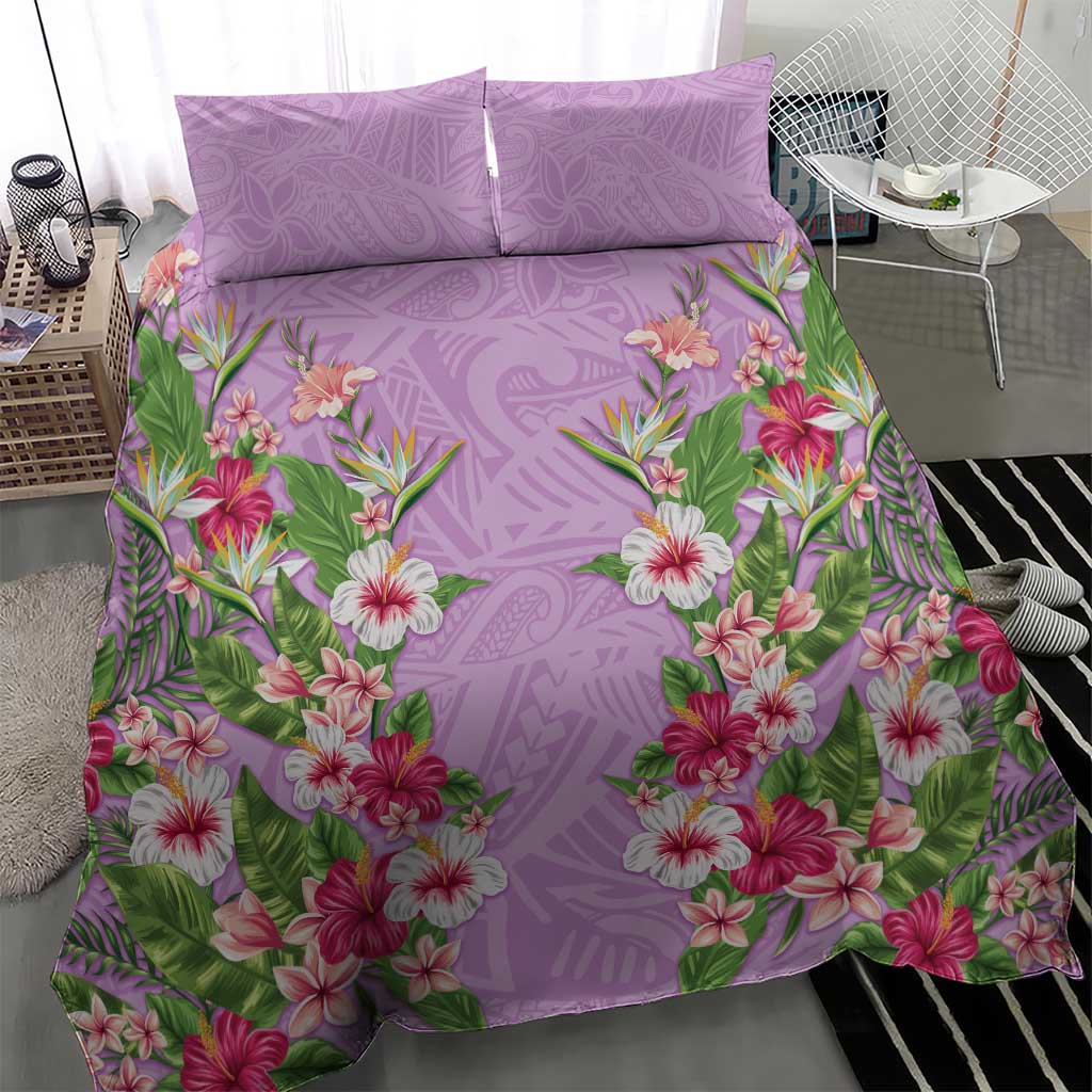 Hawaii Tropical Flowers Bedding Set Lavender Polynesian Tattoo Art