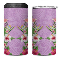 Hawaii Tropical Flowers 4 in 1 Can Cooler Tumbler Lavender Polynesian Tattoo Art