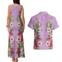 Hawaii Tropical Flowers Couples Matching Tank Maxi Dress and Hawaiian Shirt Lavender Polynesian Tattoo Art